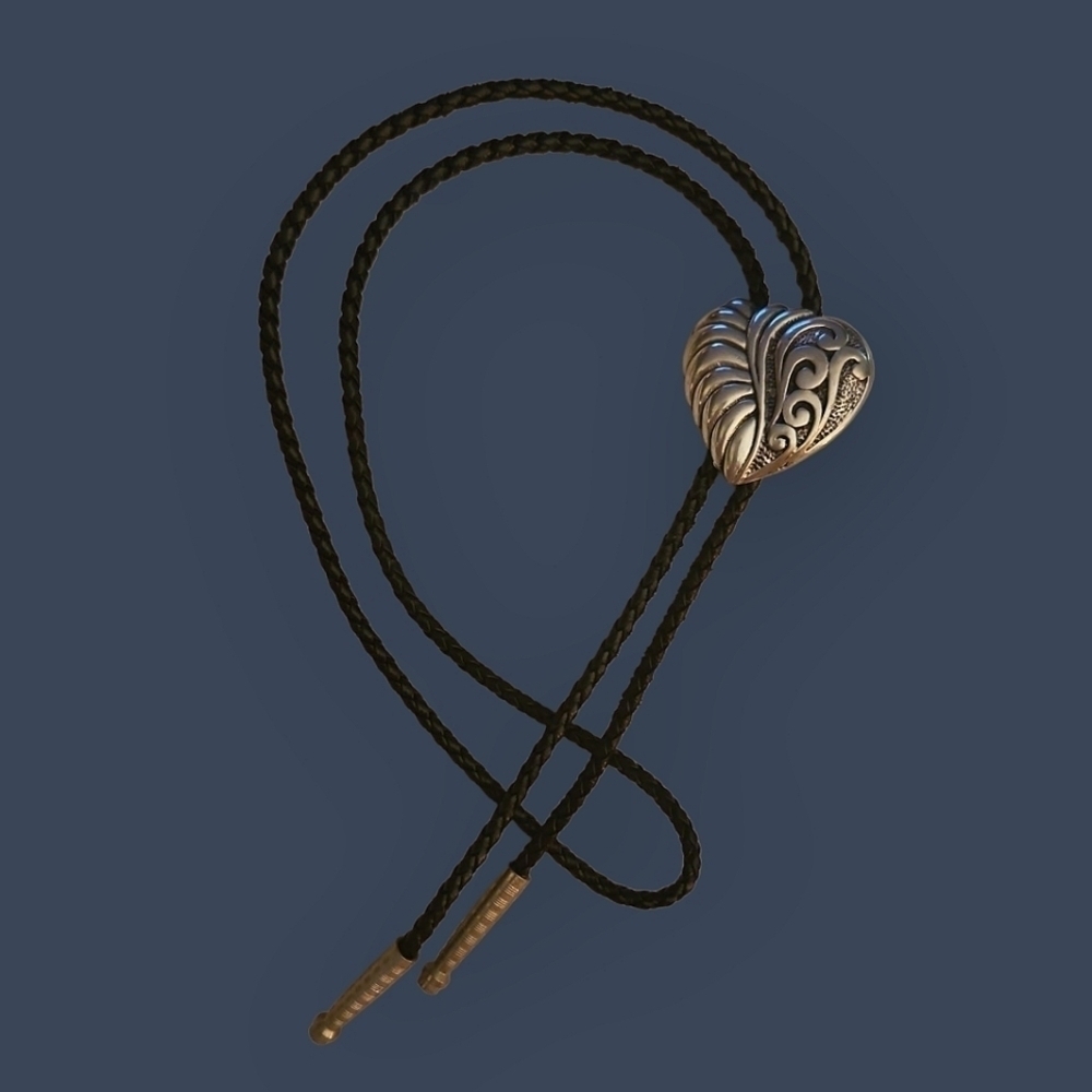 Vintage Swirl Heart Braided Leather Lariat Bolo Unisex Tie Necklace